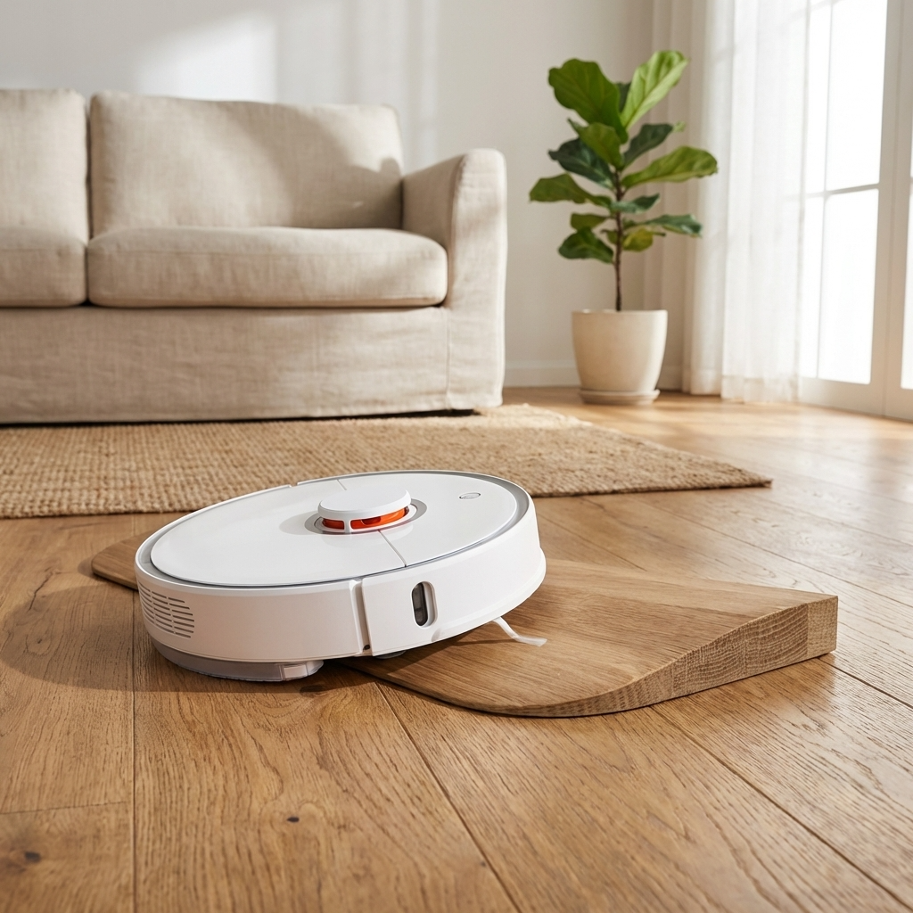 Türschwellenrampe aus massiver Eiche für Saugroboter