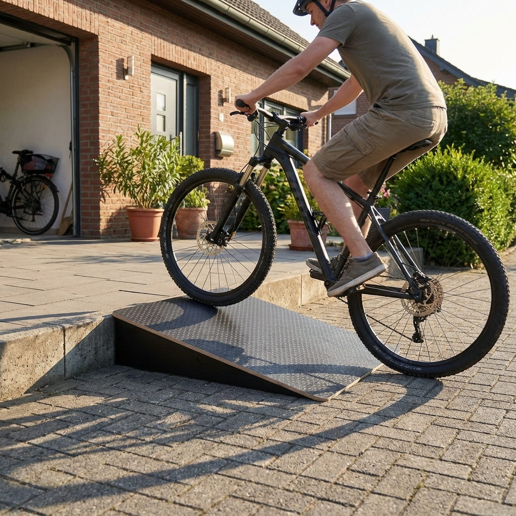 Fahrradrampe aus Holz für Stufen mit Fahrrad Kinderwagen Alltag Rasenmäher Gartenhaus Haustür Stufe - bis 30 cm Höhe