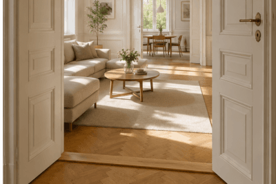 Altbau-Türschwelle mit ungleichmäßiger Höhe – asymmetrische Holzrampe möglich