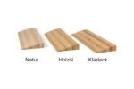Drei Schwellenrampen aus Baubuche im Vergleich: Natur, Holzöl und Klarlack